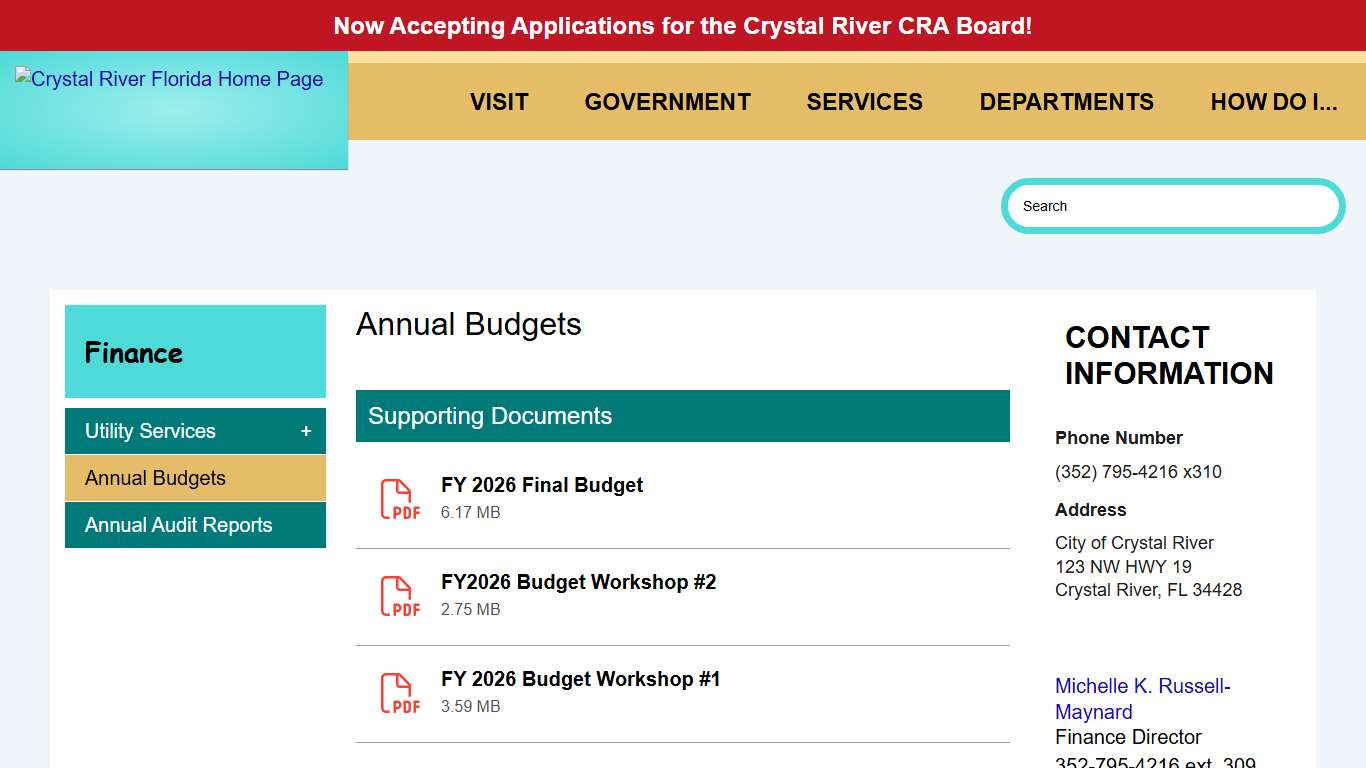 Annual Budgets | Crystal River FL