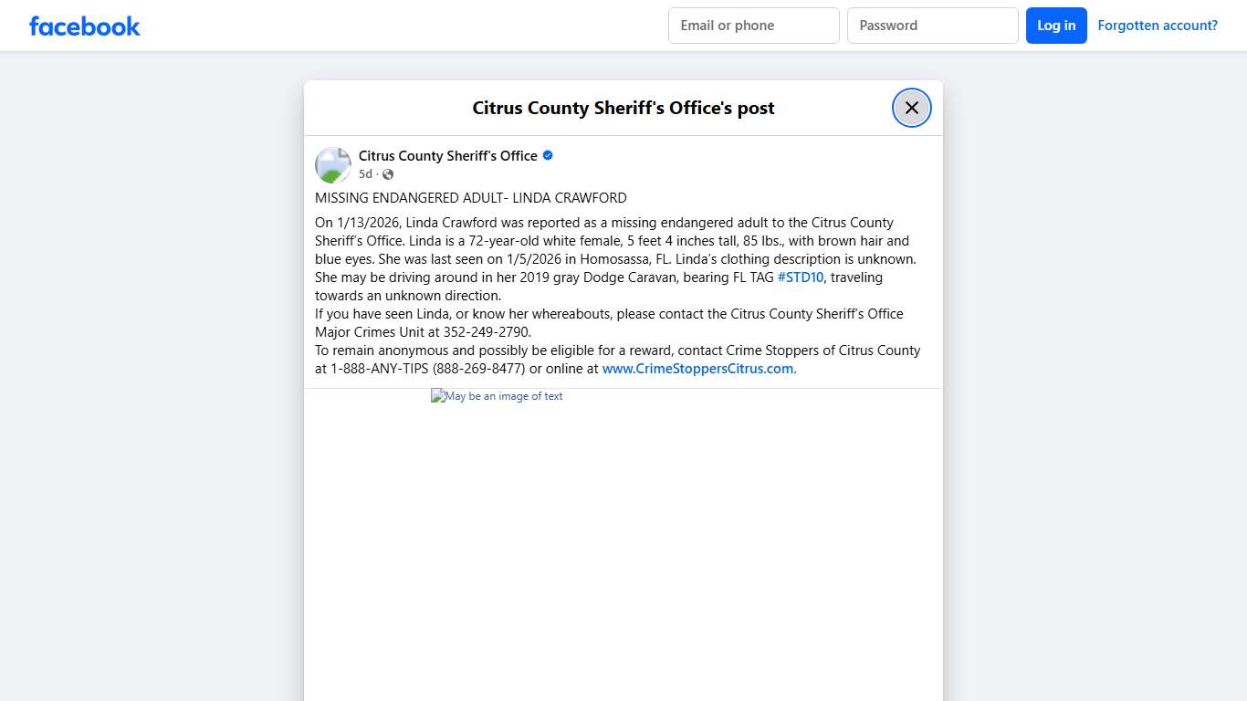 MISSING ENDANGERED ADULT-... - Citrus County Sheriff's Office | Facebook
